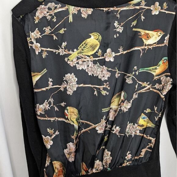 Ted Baker London Sweater Cardigan Black Floral Back Gold Buttons Size 4 / 10 - Picture 3 of 9